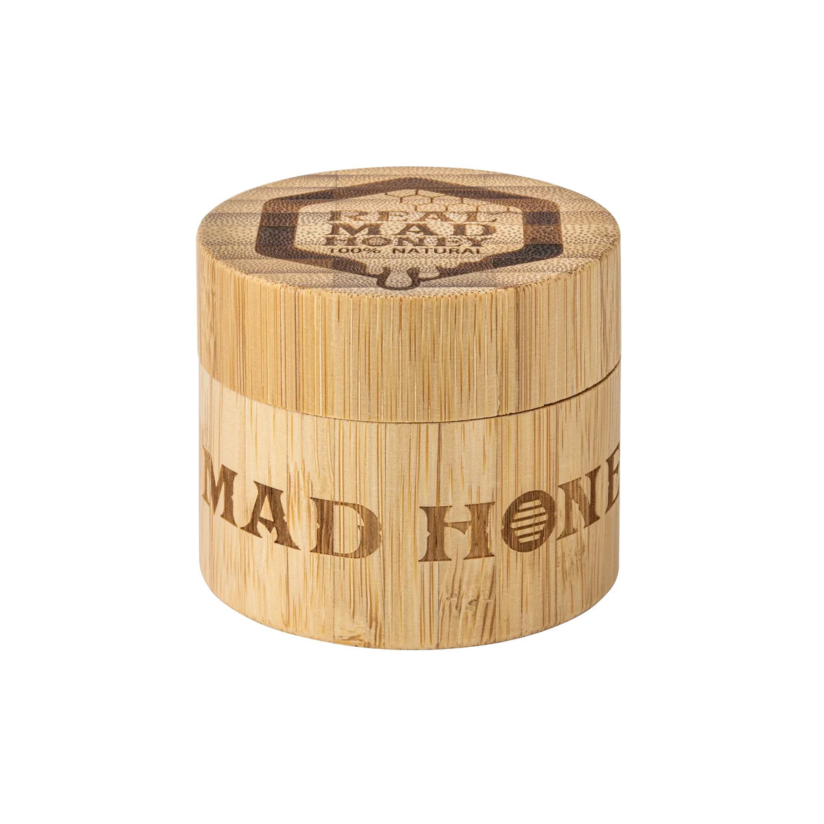 The Real Mad Honey engraved bamboo jar